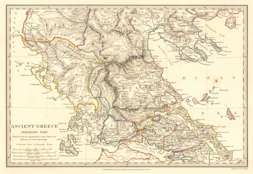 ANCIENT GREECE. Epirus Euboea Aetolia Thessalia Macedonia. SDUK 1848 old map