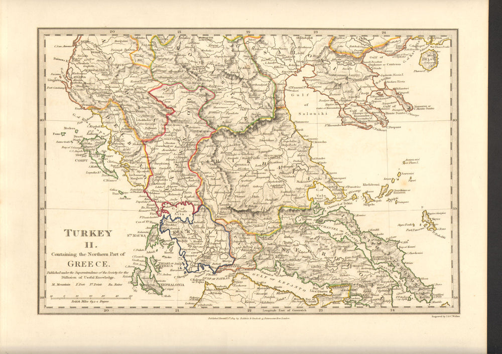 GREECE.Corfu Ionian Euboea Kephalonia Saloniki Lepanto Ioannina.SDUK 1848 map