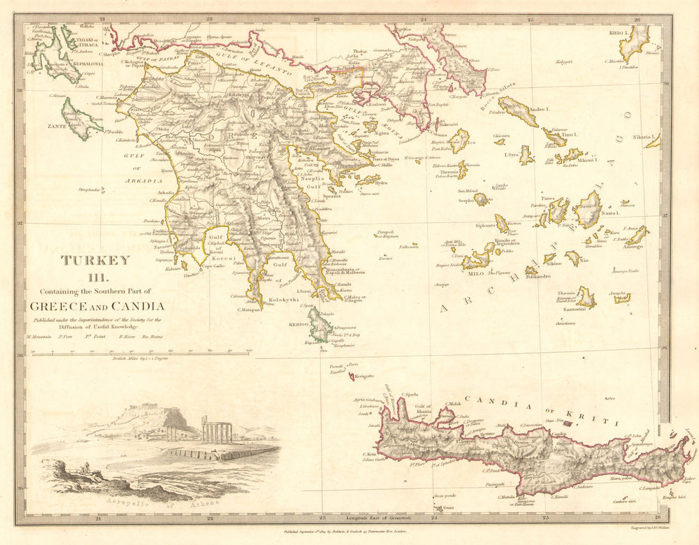 GREECE.Crete Morea Aegean Ionian Cyclades Zakynthos Peloponnese.SDUK 1848 map