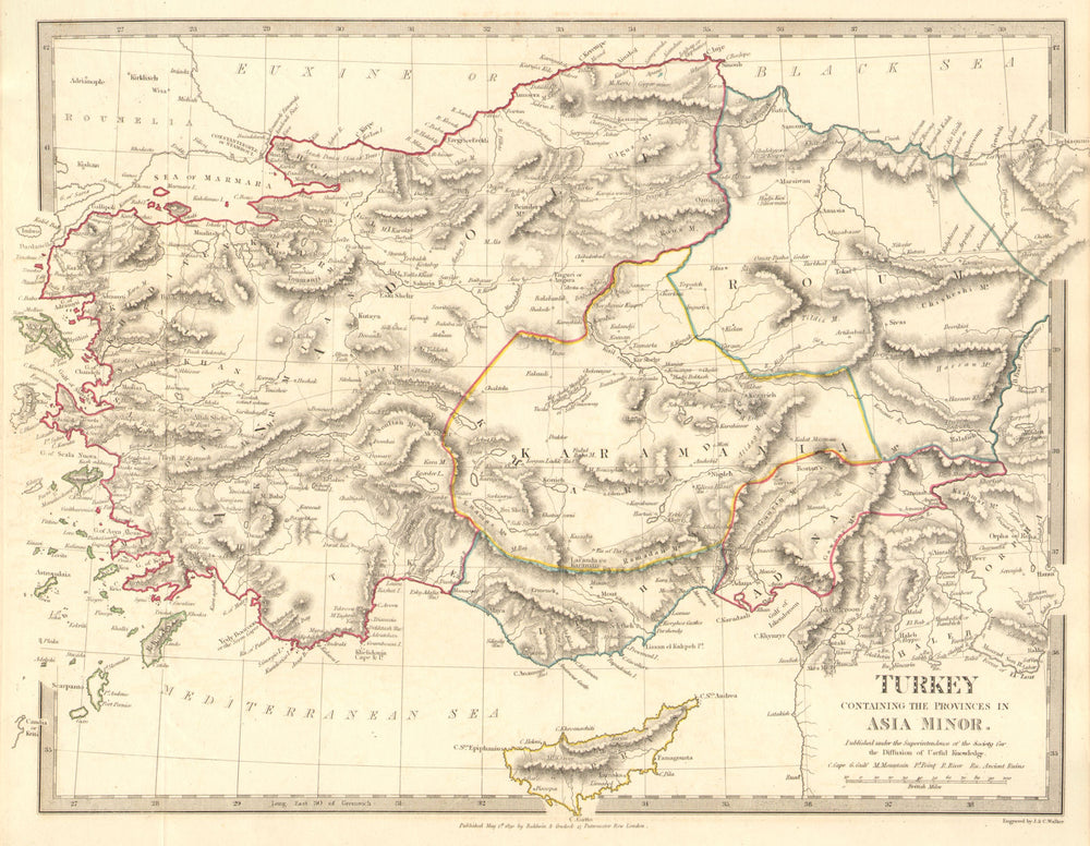 TURKEY. Asia Minor provinces. Karamania Adana Itchi Roum. SDUK 1848 old map