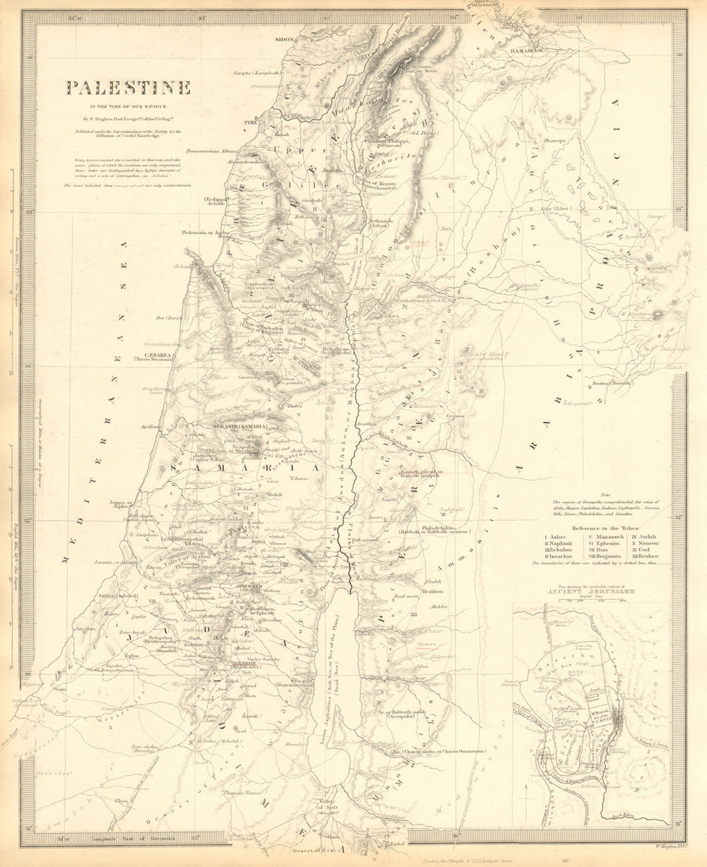 PALESTINE. in the time of Our Saviour Jesus; Ancient Jerusalem. SDUK 1848 map