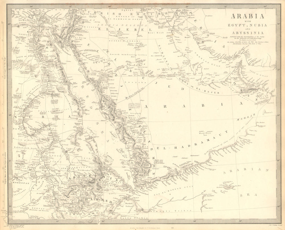 ARABIA.Egypt,Nubia,Abyssinia.Persian Gulf;Red Sea.Eritrea Oman.SDUK 1848 map