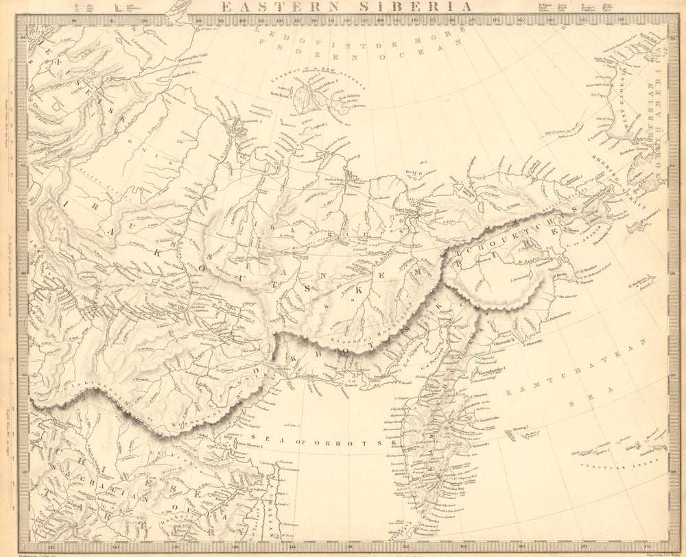EASTERN SIBERIA. Kamtchatka Yakutia Chukotka Khabarovsk. Russia. SDUK 1848 map