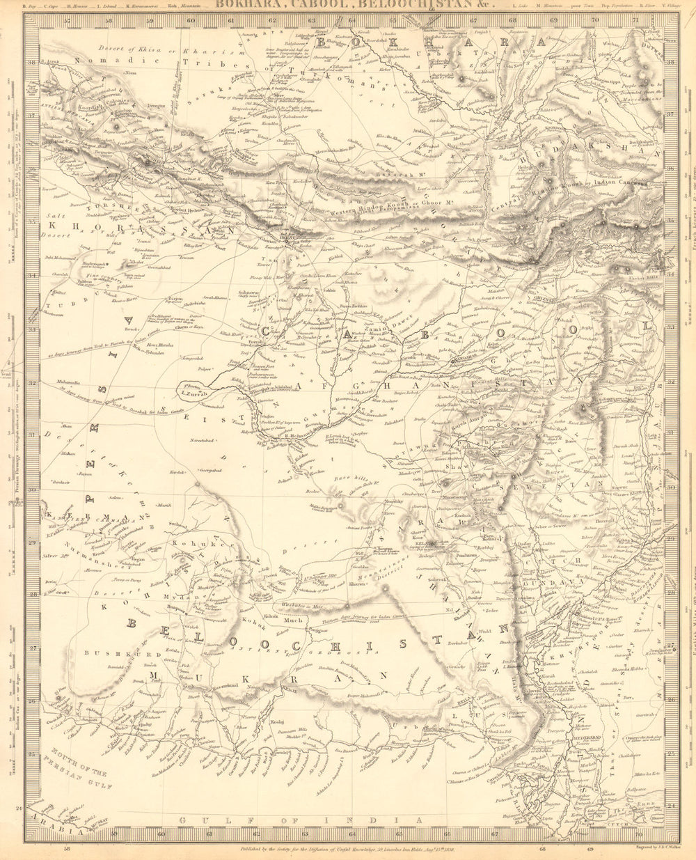 BUKHARA KABUL & BALUCHISTAN.Afghanistan Khorassan Sinde Pakistan.SDUK 1848 map