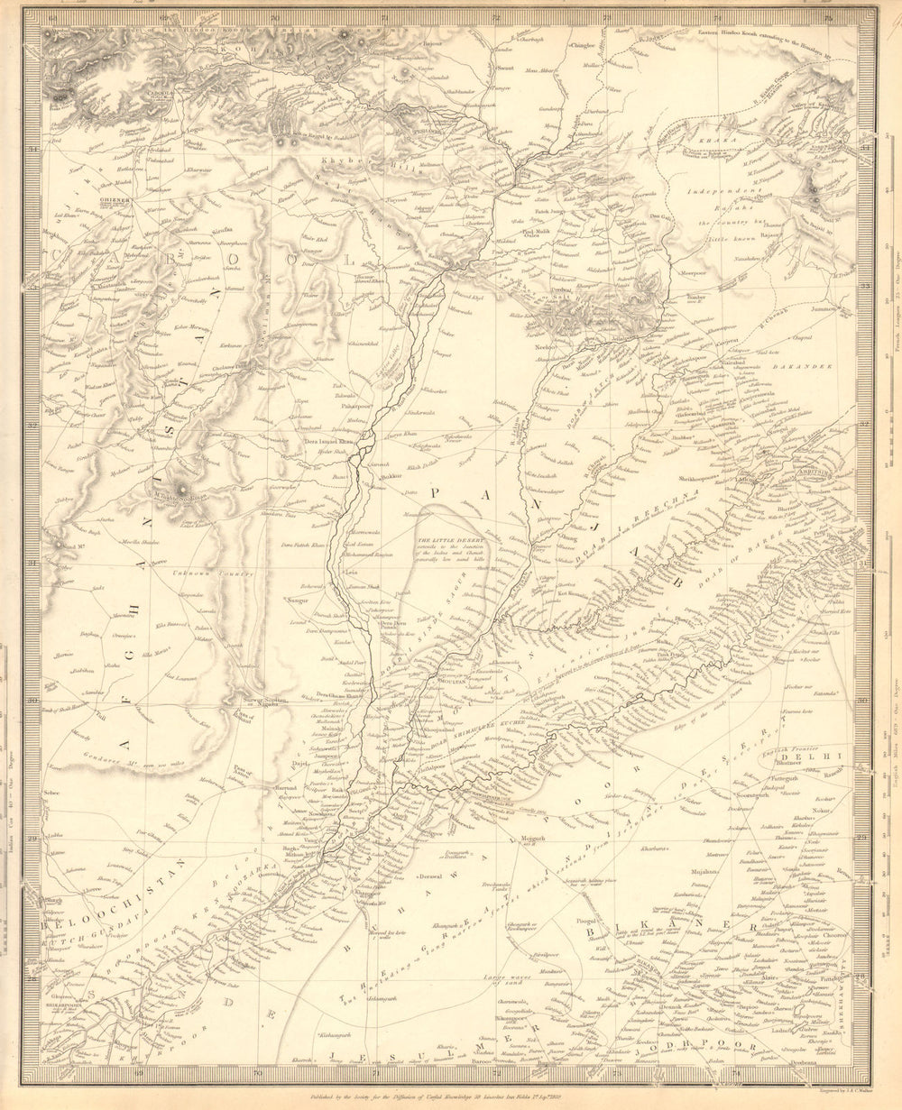 PAKISTAN. the Punjab, Afghanistan, Kashmir, and Sinde. SDUK 1848 old map
