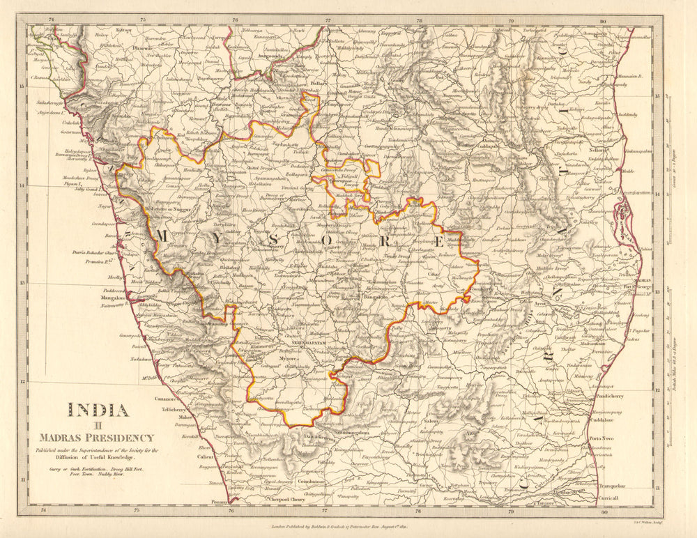 INDIA SOUTH.Madras (Chennai) Presidency & Mysore.Canara Carnatic.SDUK 1848 map