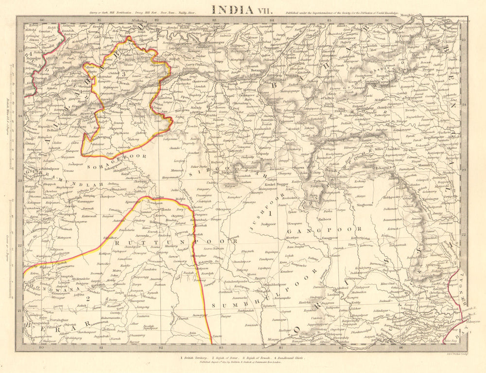 INDIA.Allahabad to Bay of Bengal.Bahar. Berar Orissa Ruttunpoor.SDUK 1848 map
