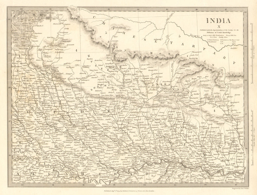 NEPAL AND NORTHERN INDIA. Oude (Awadh) to Allahabad. Gorkha. SDUK 1848 old map