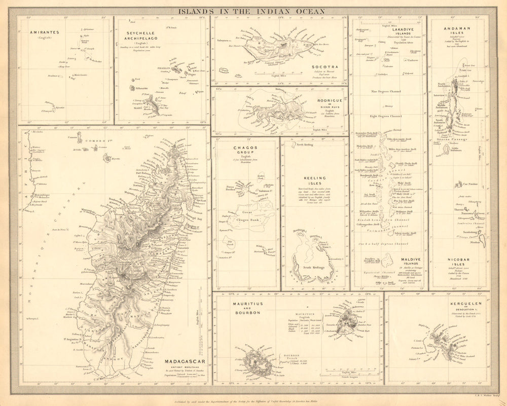 INDIAN OCEAN. Madagascar Seychelles Maldives Mauritius Réunion. SDUK 1848 map
