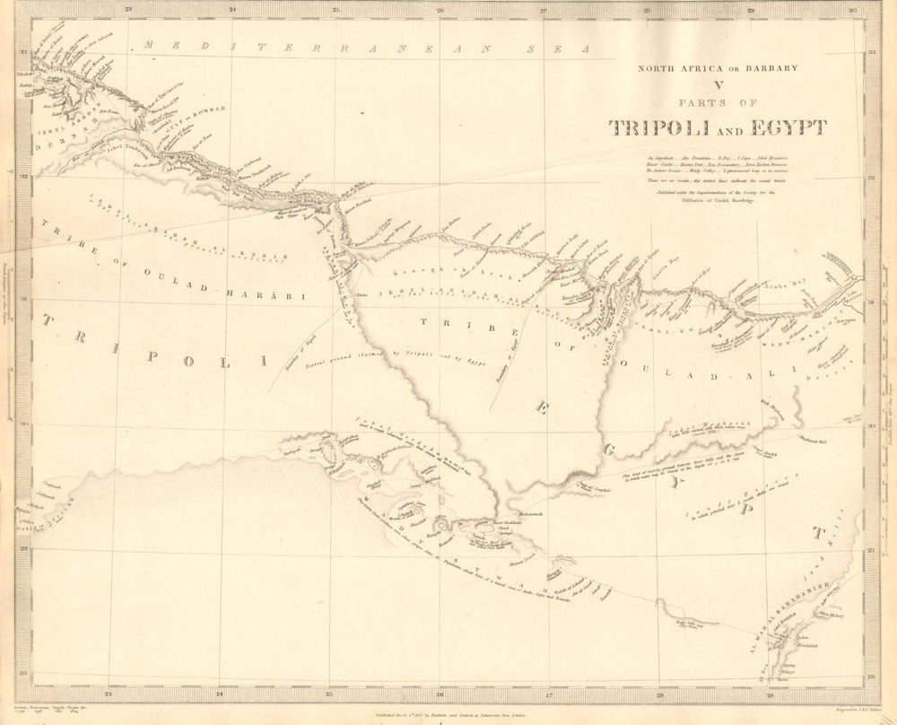 NORTH AFRICA BARBARY. Parts of Tripoli (Libya) & Egypt. Tribes. SDUK 1848 map