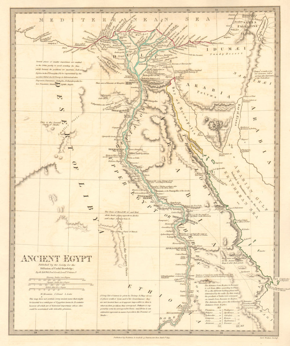 ANCIENT EGYPT. Nile Valley. Original outline colour. SDUK 1848 old antique map