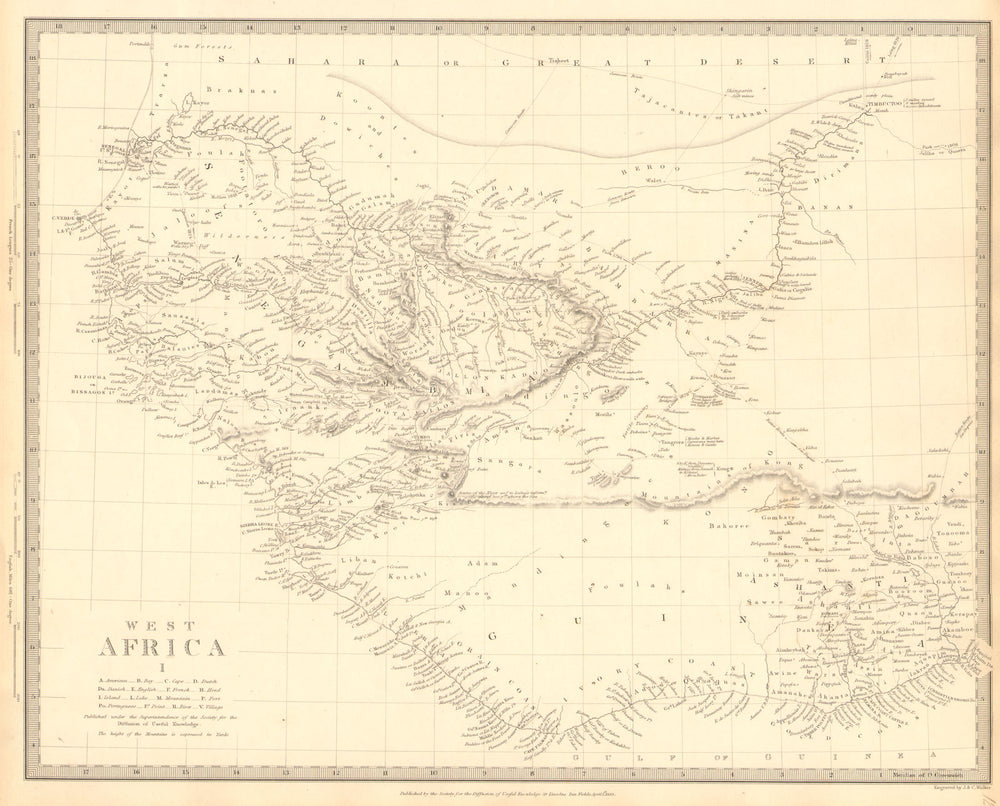 WEST AFRICA.Senegal Gambia Guinea Ashanti Ivory Gold Grain Coast.SDUK 1848 map