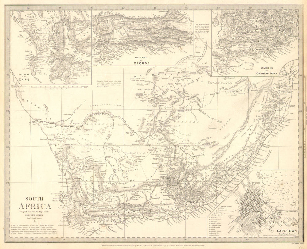 SOUTH AFRICA. Cape Town plan. Graham Town. District of George. SDUK 1848 map