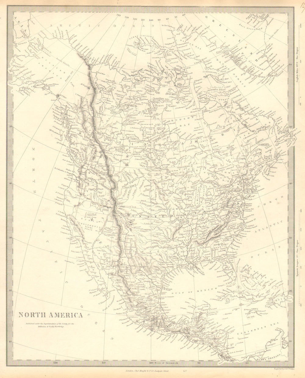 NORTH AMERICA.Texas Republic.Mexican California.Russian America.SDUK 1848 map