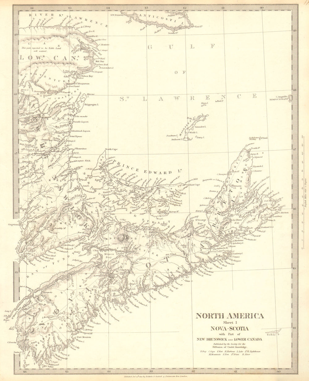 NOVA SCOTIA.& New Brunswick Quebec Prince Edward's Island.Canada.SDUK 1848 map