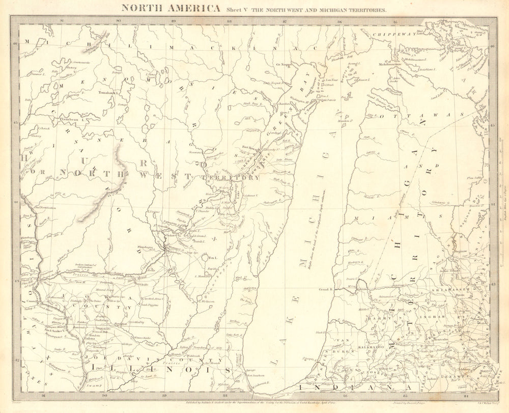 LAKE MICHIGAN.Wisconsin - NW Territory.Indian tribes villages. SDUK 1848 map