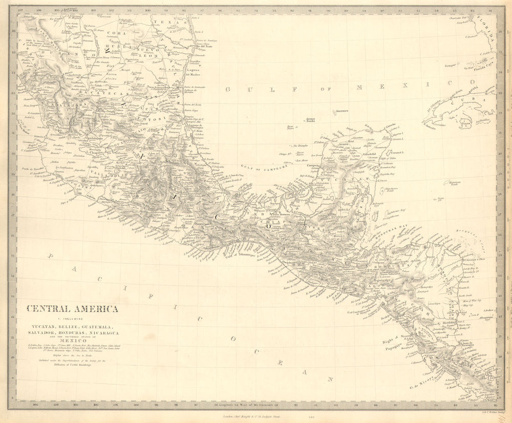 SOUTHERN MEXICO & CENTRAL AMERICA. Yucatan Belize Mosquito Coast.SDUK 1848 map