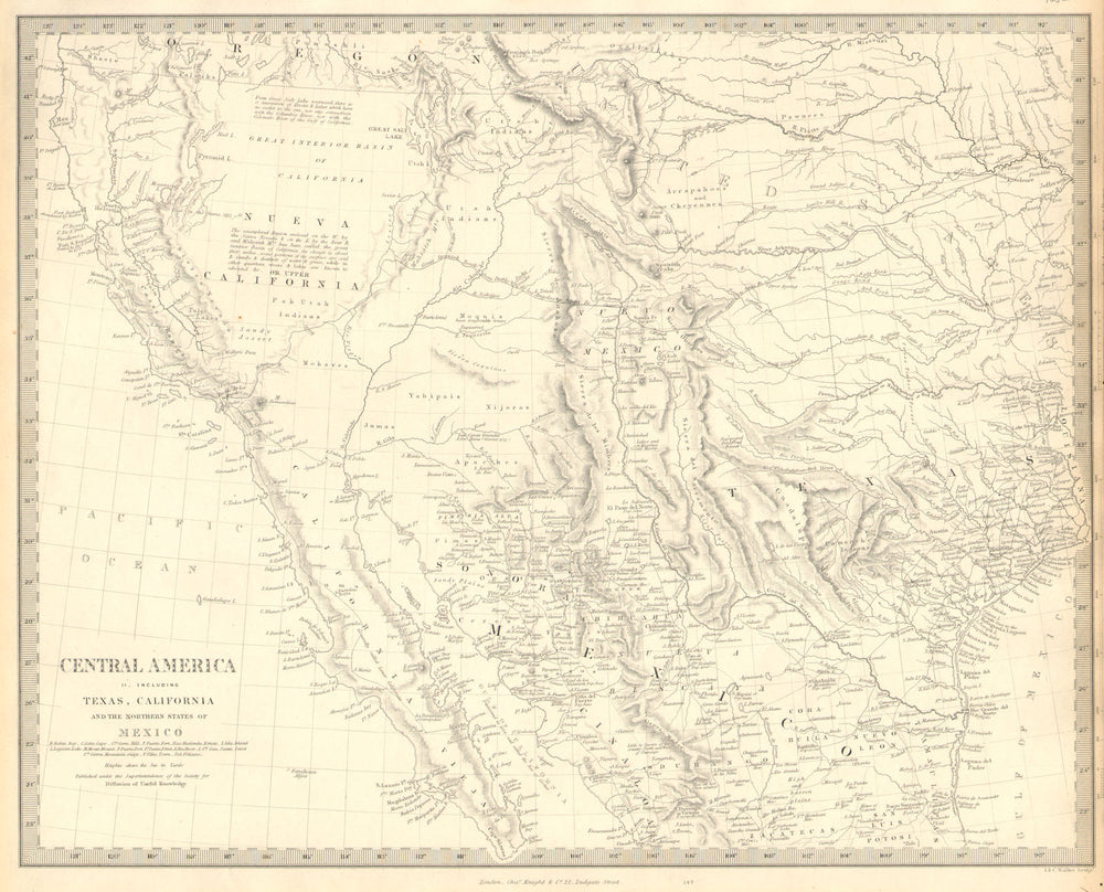 SOUTH WESTERN USA.Showing Republic of Texas & Mexican California.SDUK 1848 map