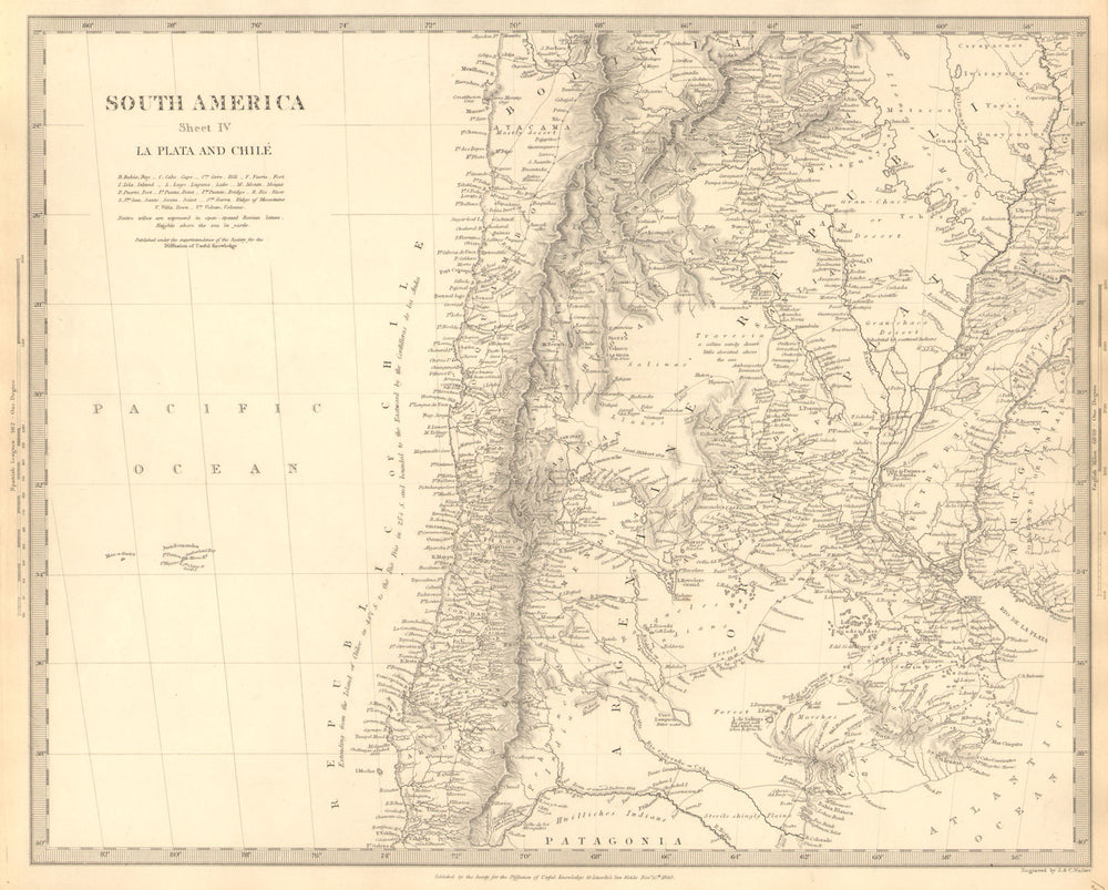 SOUTH AMERICA.La Plata and Chilé.Chile Argentina Uruguay Bolivia.SDUK 1848 map