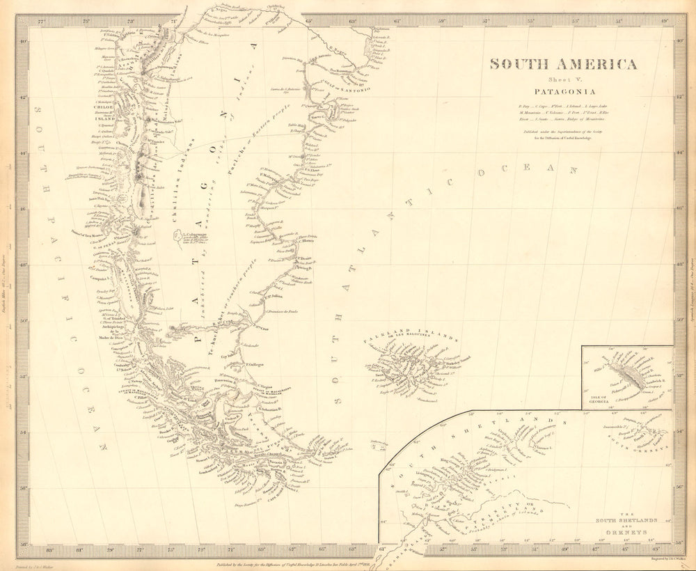 PATAGONIA. Argentina Chile Tierra del Fuego Falklands S Georgia.SDUK 1848 map