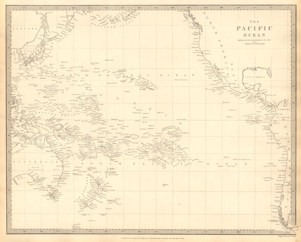 PACIFIC OCEAN. Australasia Polynesia Oceania Sandwich Islands. SDUK 1848 map