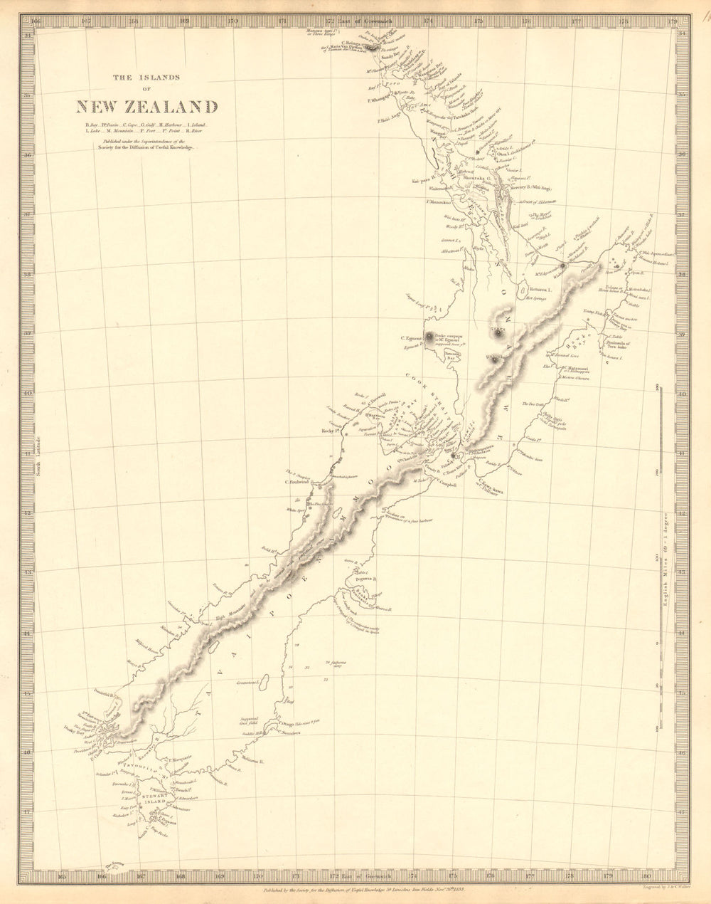 NEW ZEALAND. The Islands of. Tavai Poenammoo Eaheinomauwe. SDUK 1848 old map