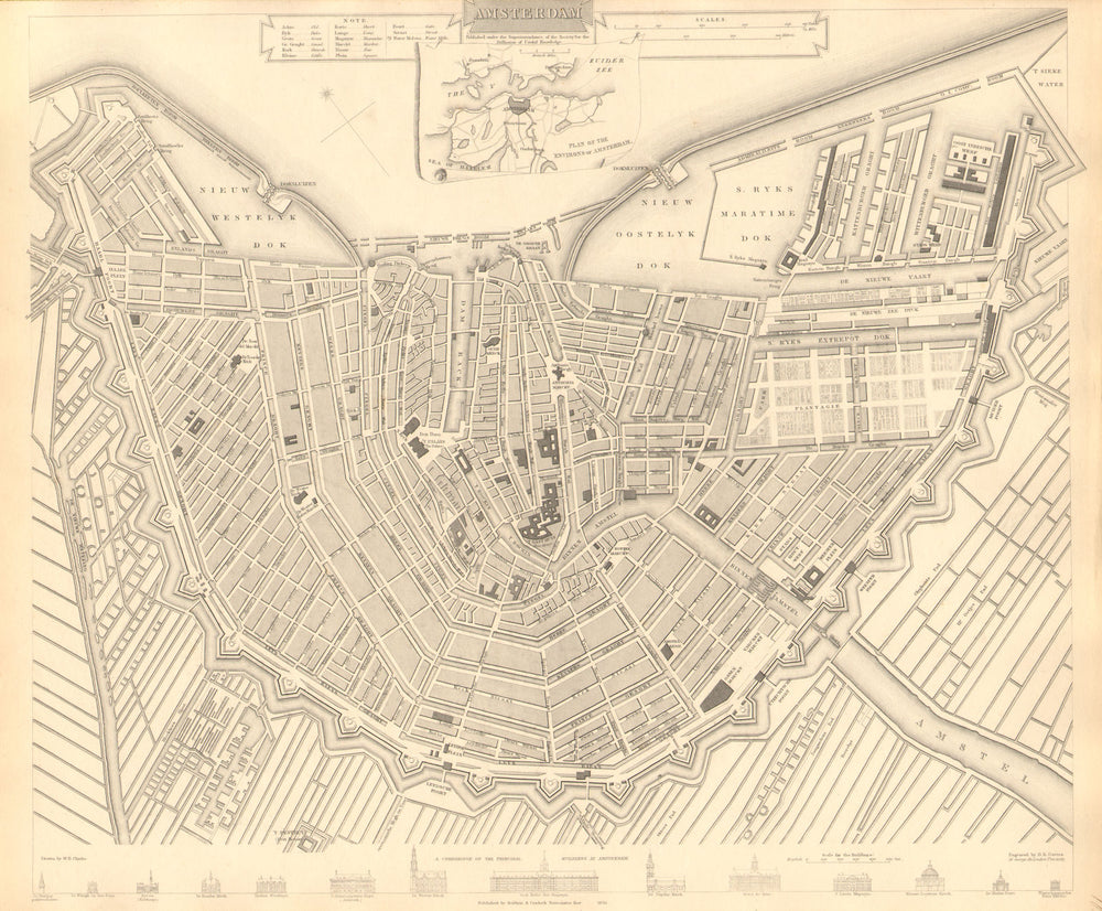AMSTERDAM. Town city map plan. Inset the environs of Amsterdam. SDUK 1848