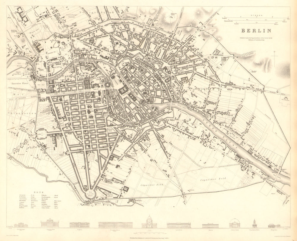 BERLIN. Antique town city map plan. SDUK 1848 old chart