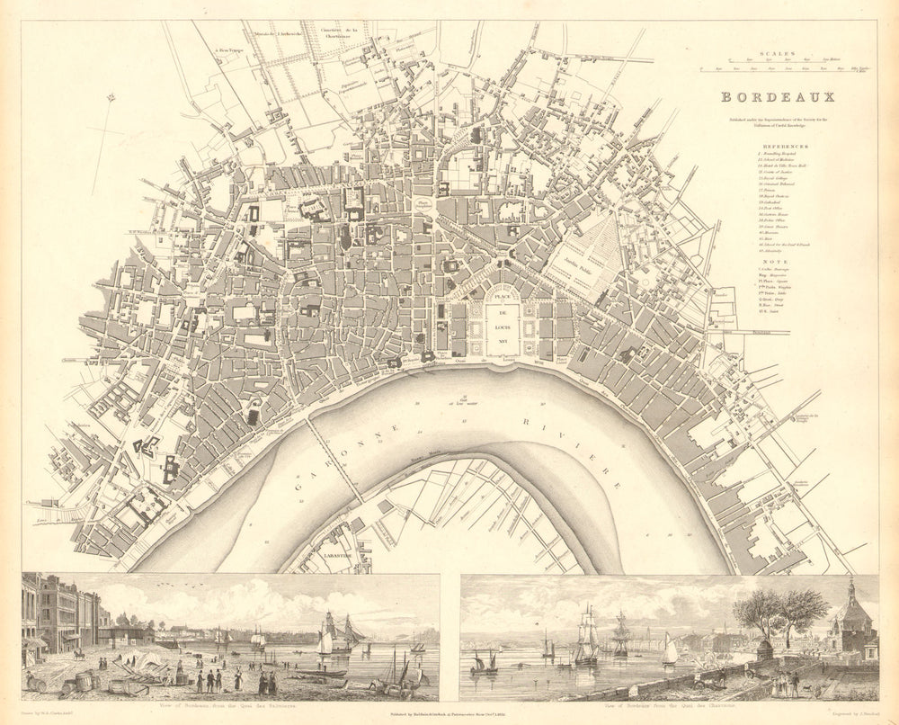 BORDEAUX. Antique town city map plan. Inset Quai Salinieres Chartrons.SDUK 1848