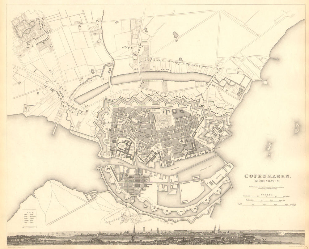 COPENHAGEN KIOBENHAVEN KOBENHAVEN KØBENHAVN. Town city map plan. SDUK 1848