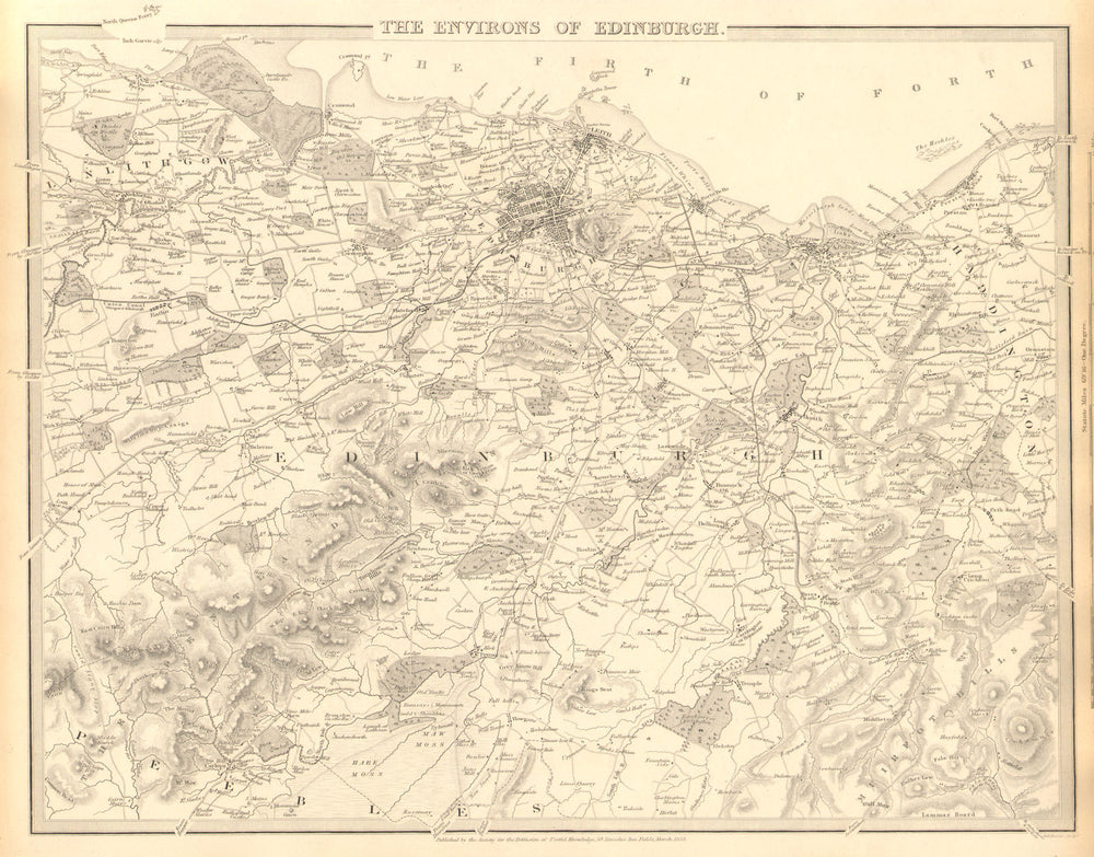 EDINBURGH & ENVIRONS. Leith Linlithgow Peebles Haddington. SDUK 1848 old map
