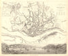 OPORTO PORTO. Antique town city map plan & panorama. Inset environs. SDUK 1848
