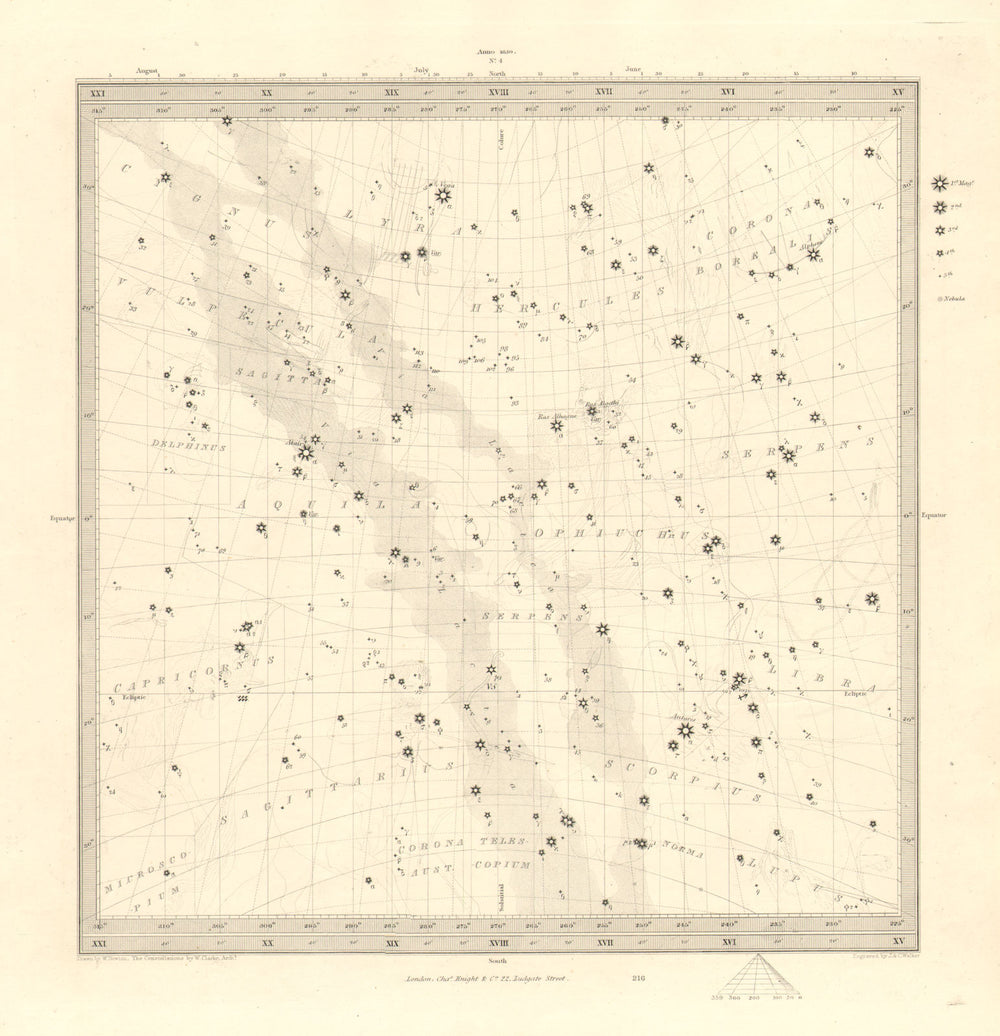 ASTRONOMY CELESTIAL. Star map. Star chart. IV. Winter Solstice. SDUK 1848
