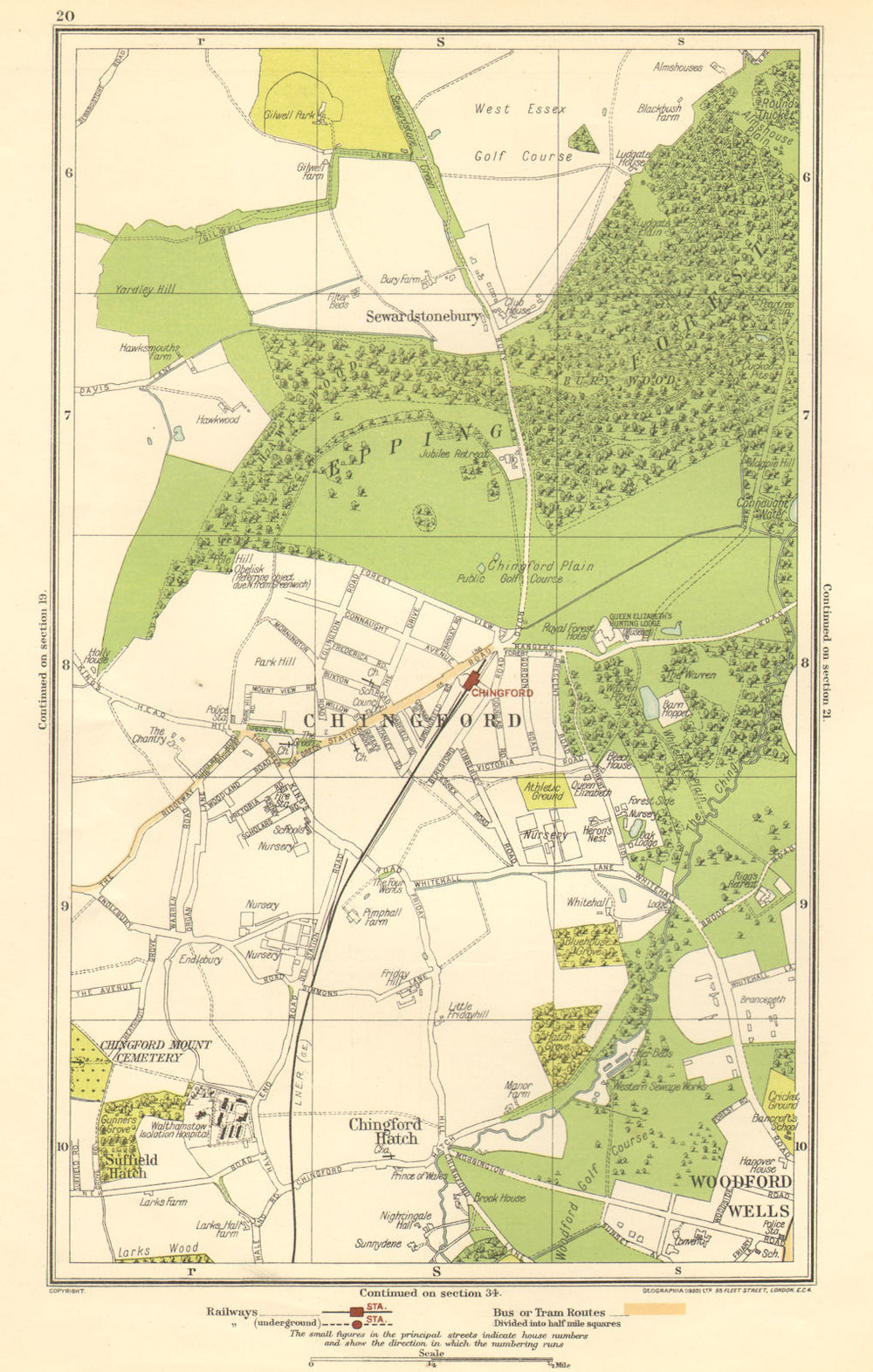 CHINGFORD.Woodford Wells,Epping Forest,Sewardstonebury,Suffield Hatch 1923 map