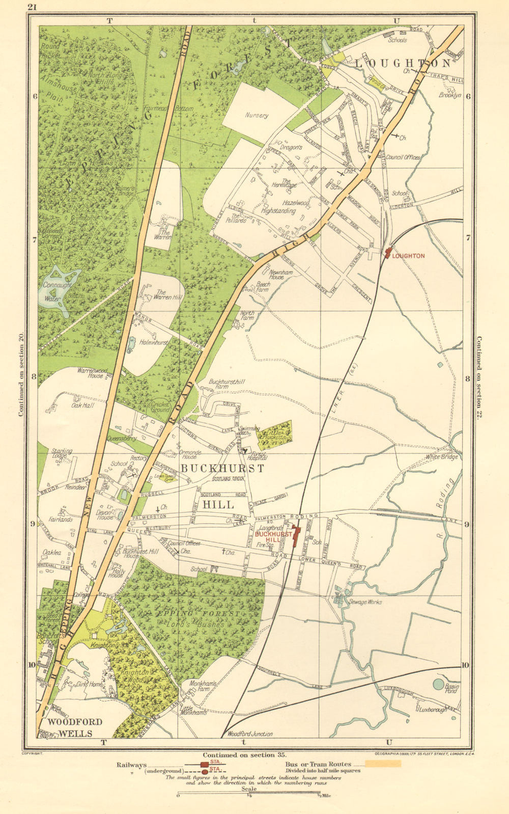 ESSEX. Buckhurst Hill, Loughton, Woodford Wells, Roding Valley 1923 old map
