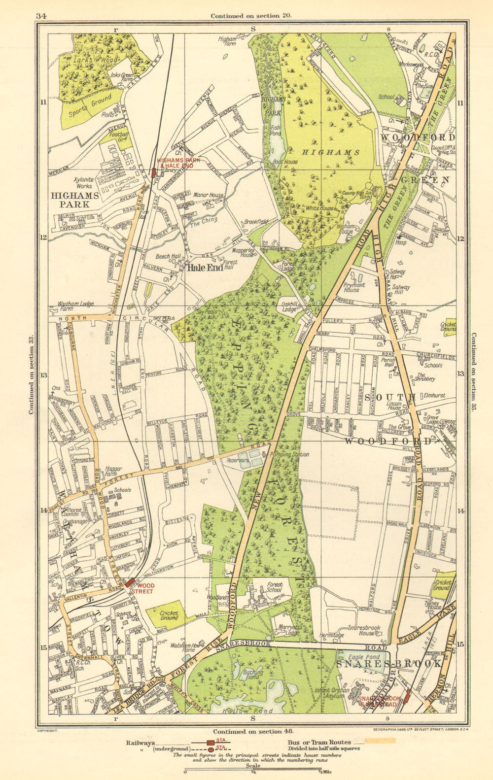 WOODFORD GREEN. Hale End, Highams Park, Snaresbrook, Wanstead 1923 old map