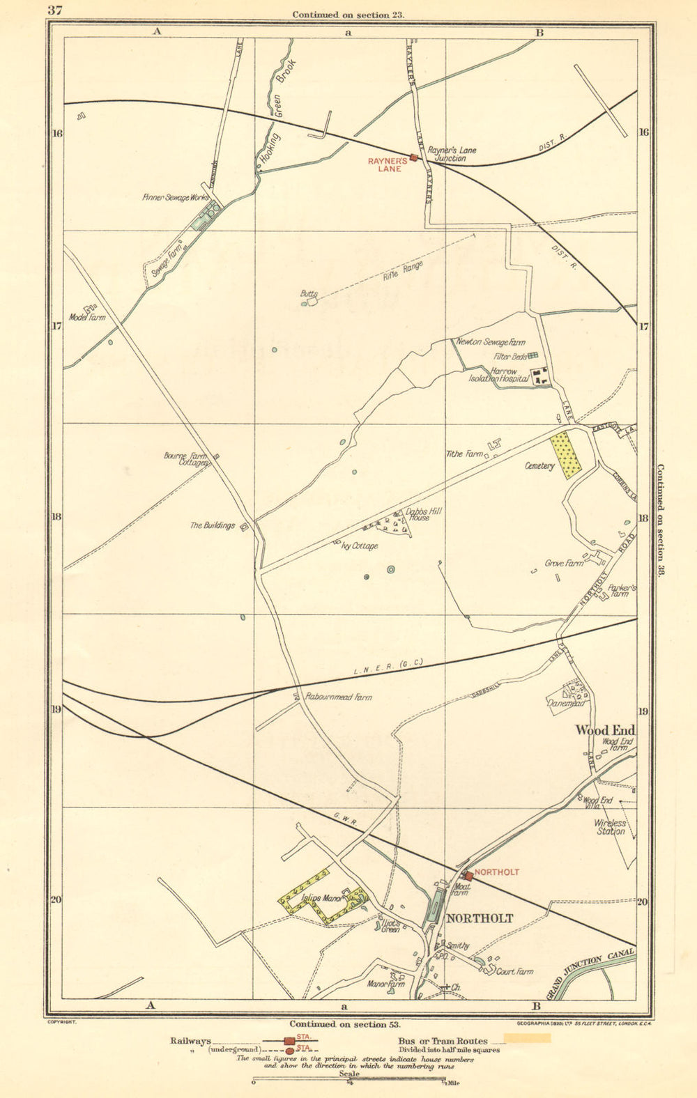 NORTHOLT. South Ruislip,Harrow,Rayner's Lane,Wood End,Northolt Park 1923 map
