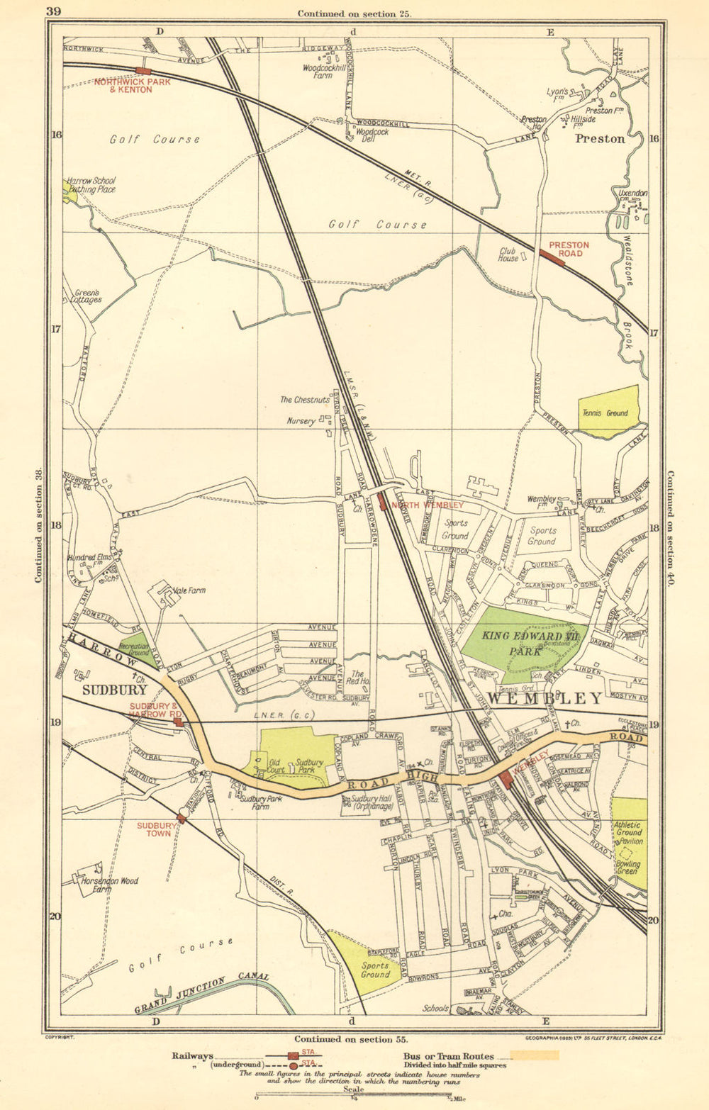 NORTH WEMBLEY. Preston Road, Sudbury, Northwick Park, Kenton 1923 old map
