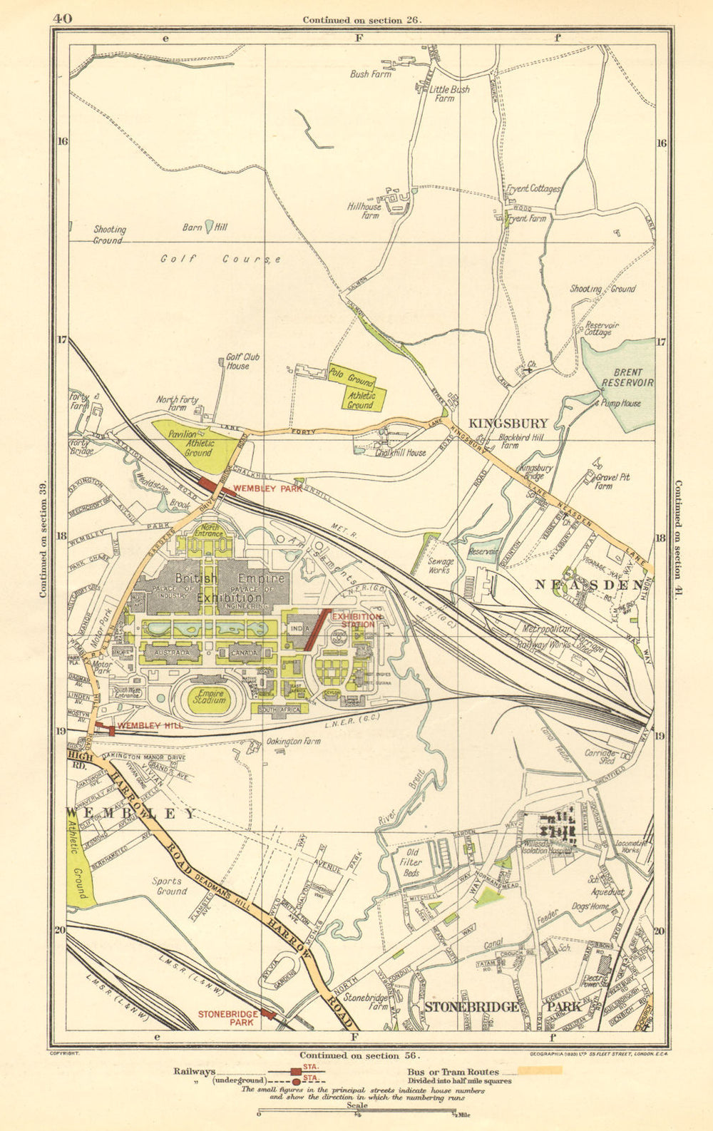 WEMBLEY. Kingsbury, Neasden, Church End, British Empire Exhibition 1923 map