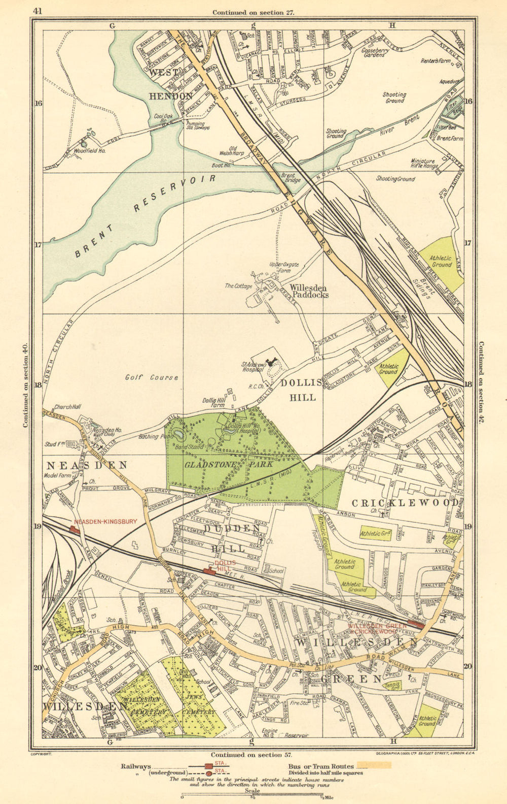 WILLESDEN GREEN. Cricklewood,Dollis Hill,Neasden,Cricklewood,Hendon 1923 map