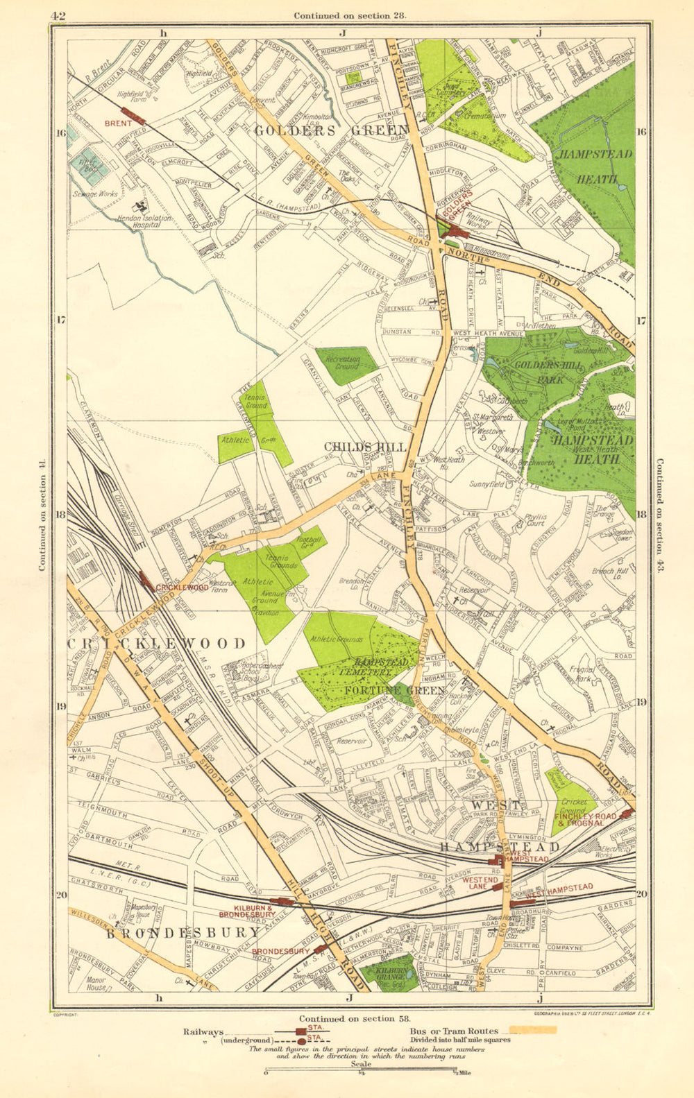 CRICKLEWOOD. Brondesbury,Fortune/Golders Green,Hampstead,Child's Hill 1923 map