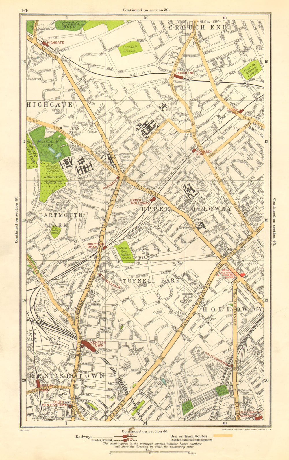 HOLLOWAY.Crouch End,Tufnell Park,Highgate,Kentish Town,Dartmouth Park 1923 map
