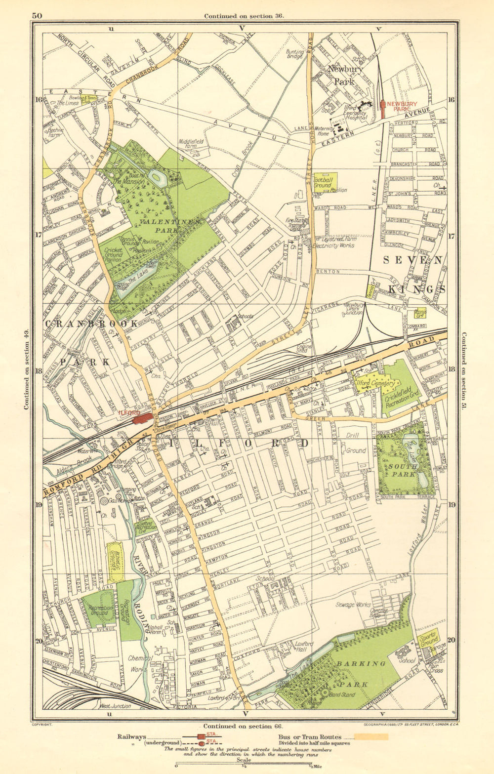 LONDON. Cranbrook Park,Ilford,Newbury Park,Seven Kings,Barking Park 1923 map