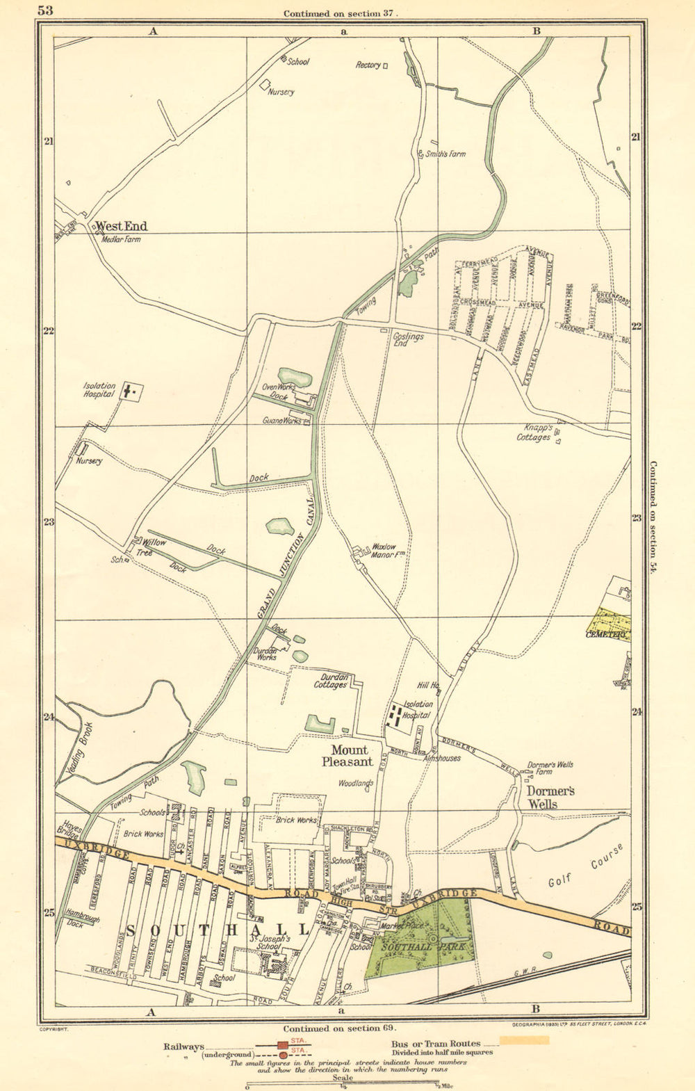 MIDDLESEX. Dormer's Wells, Mount Pleasant, Southall, West End 1923 old map