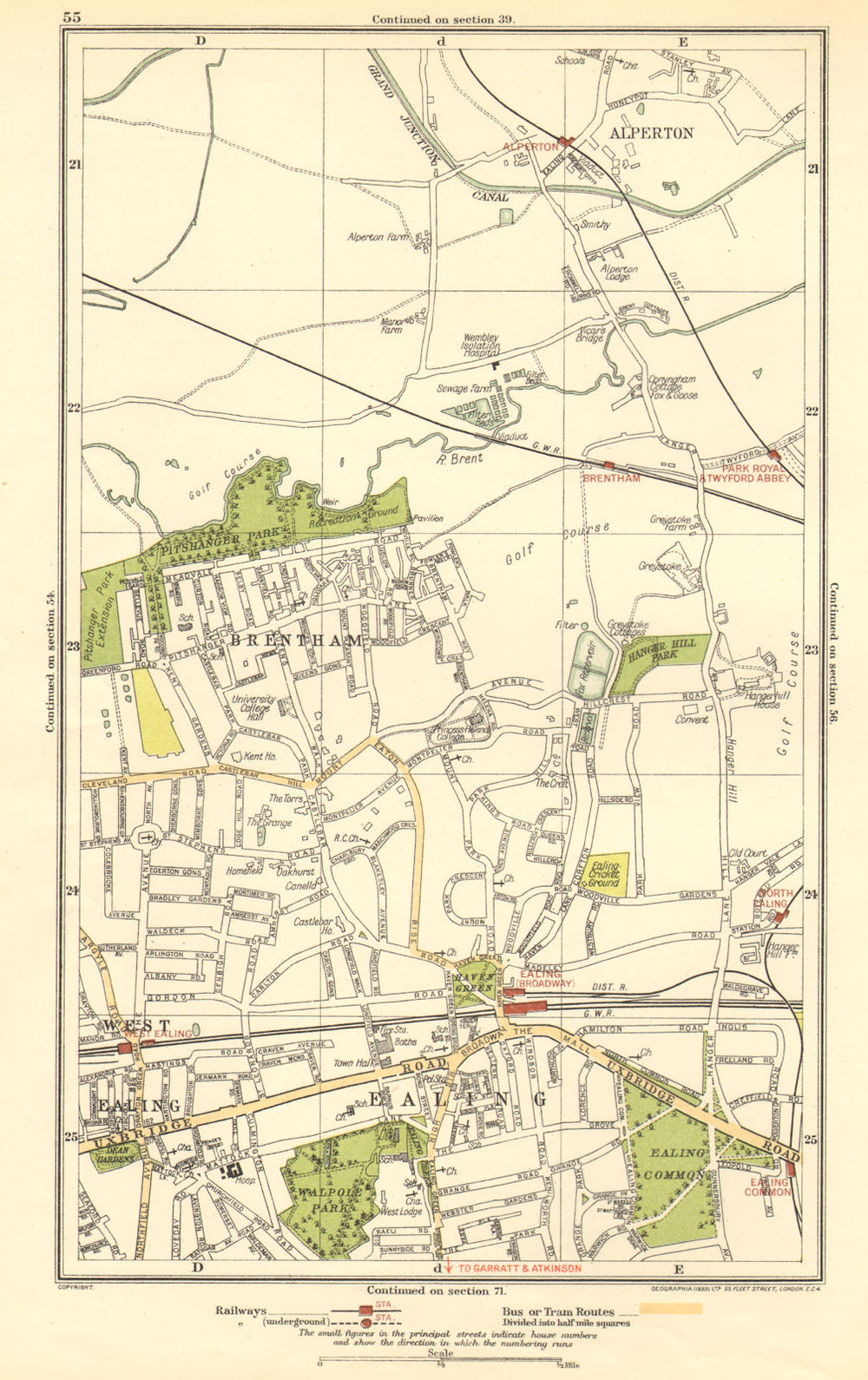 LONDON.Alperton,Brentham,North West Ealing Common Broadway,Park Royal 1923 map