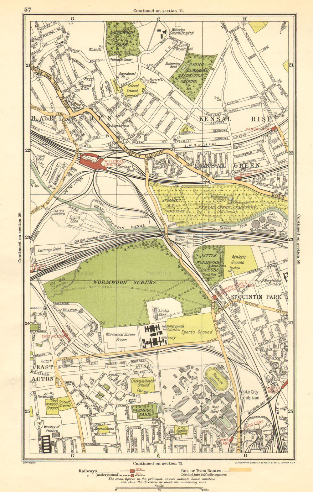 KENSAL. Green/Rise; Acton,Harlesden,Shepherd's Bush,Brondesbury Park 1923 map