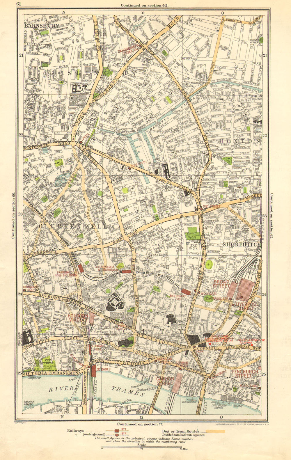 LONDON. Barnsbury, Clerkenwell, Hoxton, Islington, Old Street, Angel 1923 map