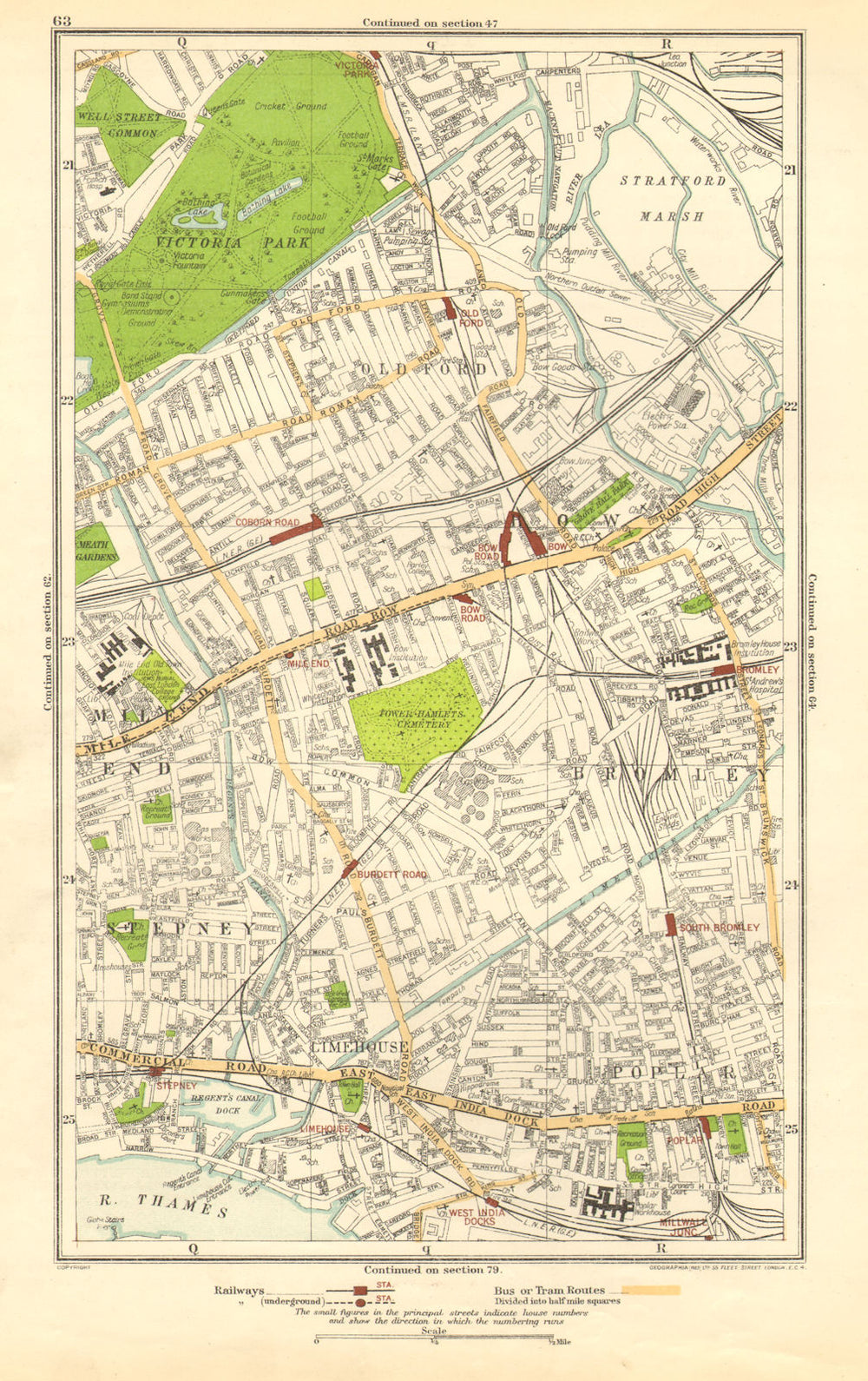 EAST END. Bow,Bromley,Limehouse,Old Ford,Poplar,Victoria Park,Stepney 1923 map