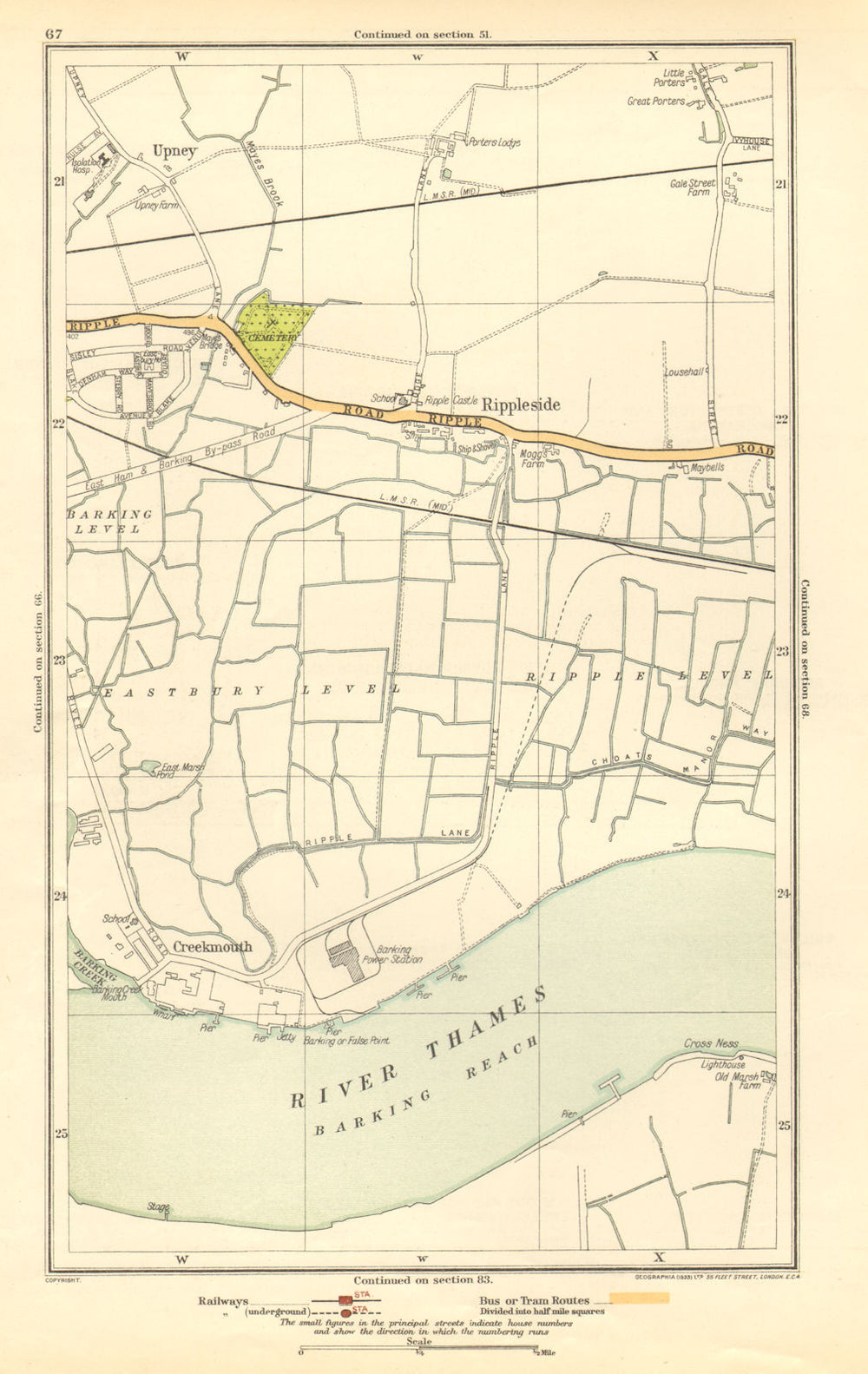 LONDON. Creekmouth, Rippleside, Upney, Becontree, Thamesmead 1923 old map