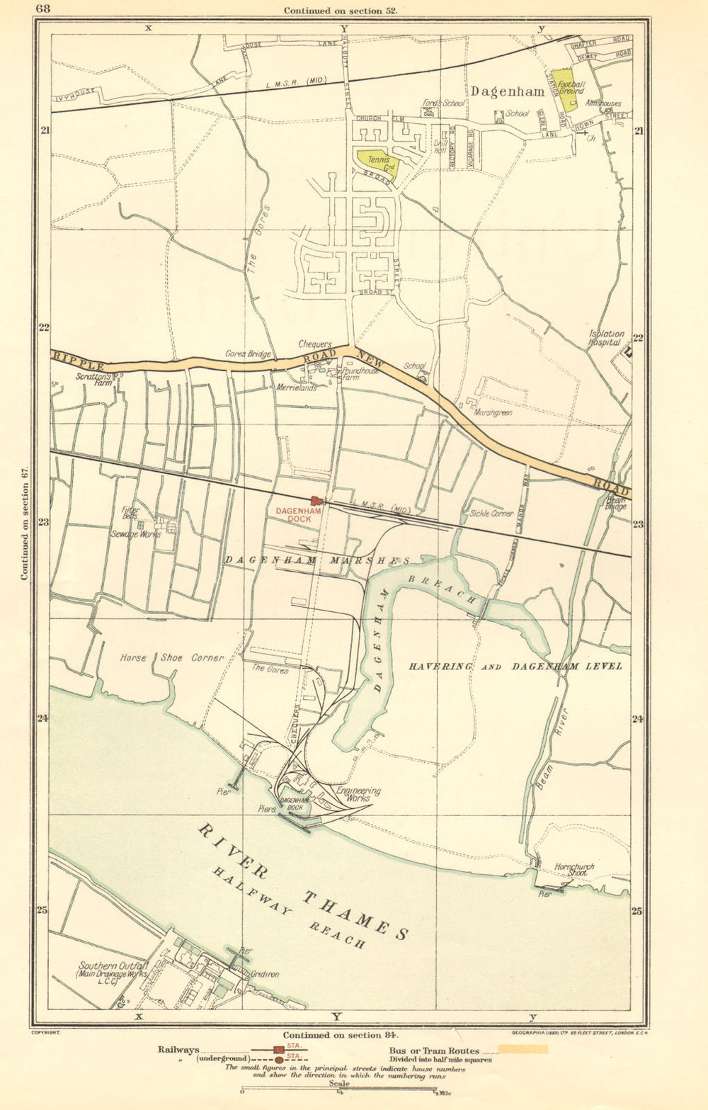 LONDON. Dagenham, Hornchurch, Thamesmead, Dagenham Dock 1923 old antique map